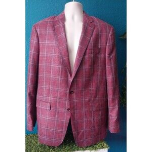 Lucchese Bootmaker Italian Wool Silk Blend Sports Coat 40 Burgundy Blue Plaid